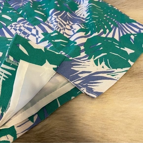 Ann Taylor LOFT 4P Blue Green Tropical Leaves Lined Office Zipper Pencil Skirt - Picture 8 of 8